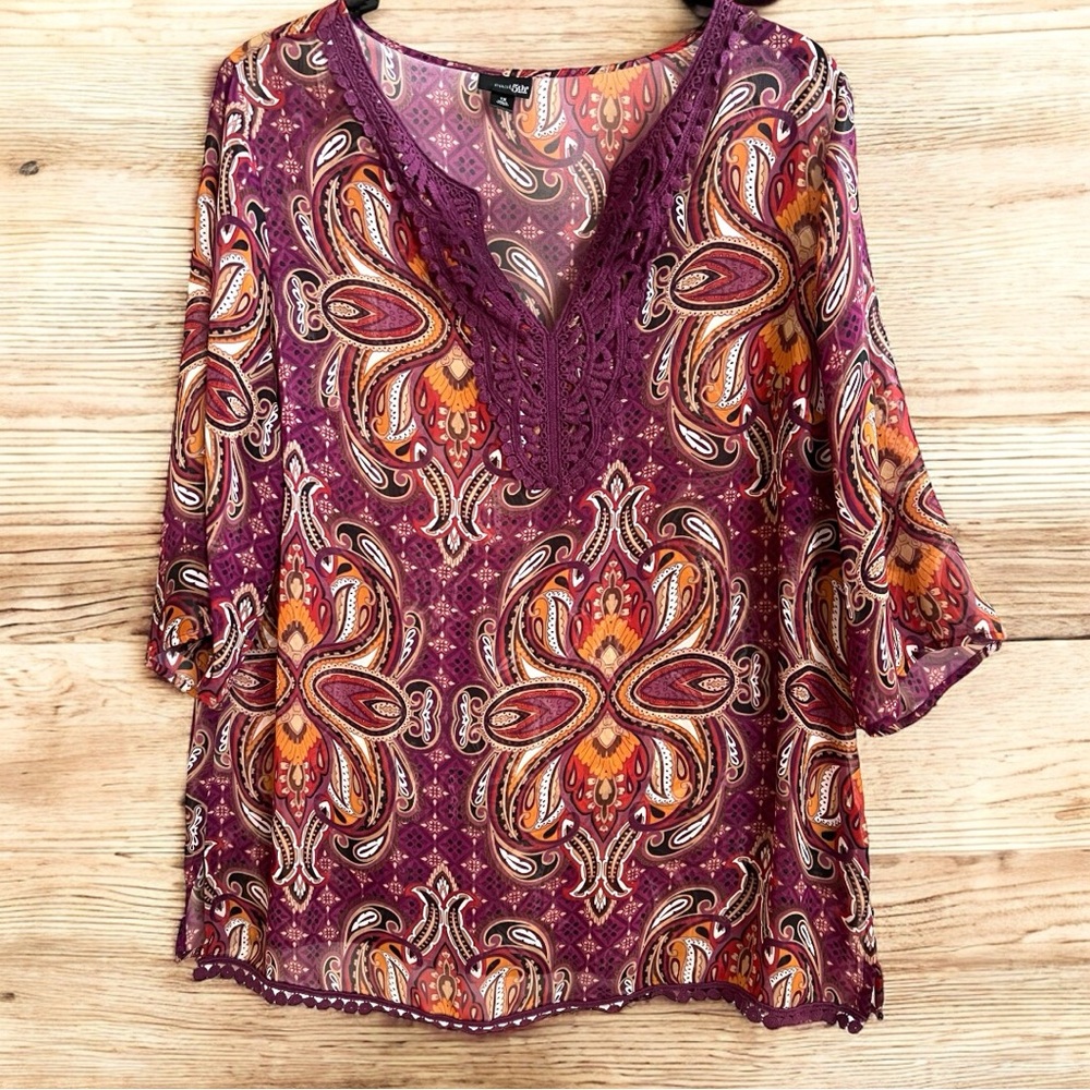 EAST 5TH  Womens  Colorful Sheer Top Shirt Tunic Sz 1x